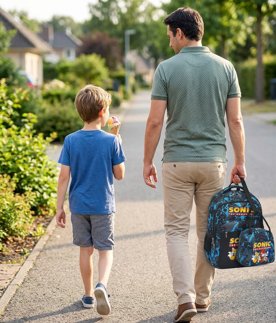 Ensemble sac à dos Sonic camouflage | Sac école spacieux enfant 3-12 ans