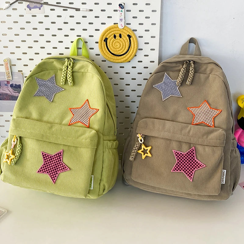 Sac à dos femme grande capacité | Sac école lycée corduroy tendance