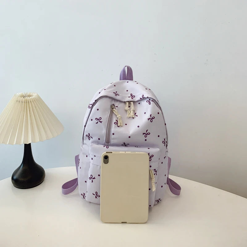 Sac à dos nœud matelassé grande capacité | Sac école fille ado tendance