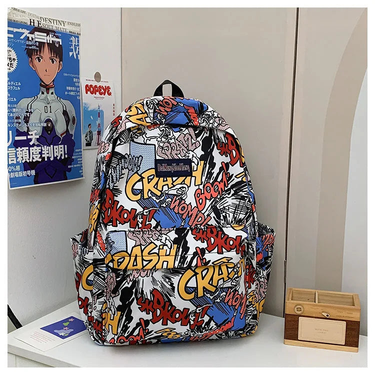 Sac à dos graffiti lycéen grande capacité | Sac école ado tendance 2025