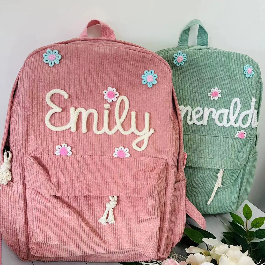 Sac à dos personnalisé prénom enfant | Sac école corduroy brodé cadeau