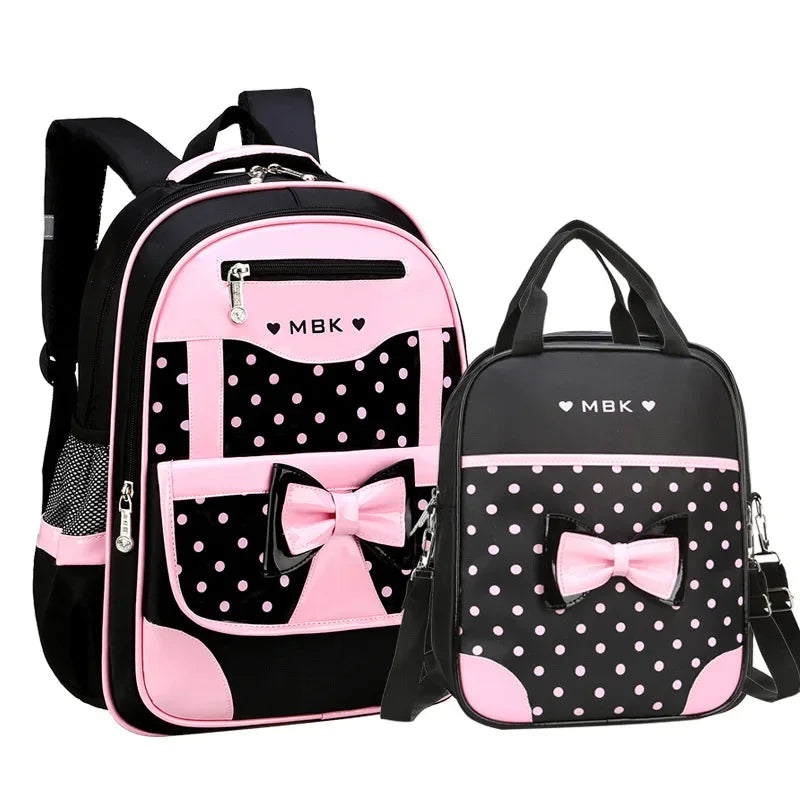 Sac à dos style coréen ergonomique fille | Sac école primaire pois nœud