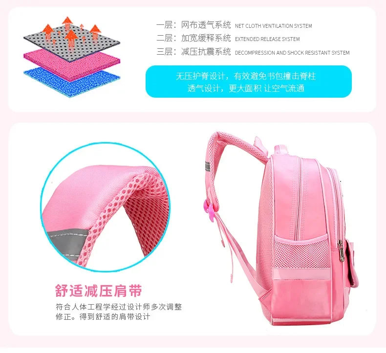 Sac à dos style coréen ergonomique fille | Sac école primaire pois nœud