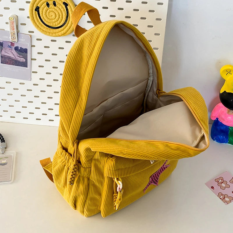 Sac à dos femme grande capacité | Sac école lycée corduroy tendance