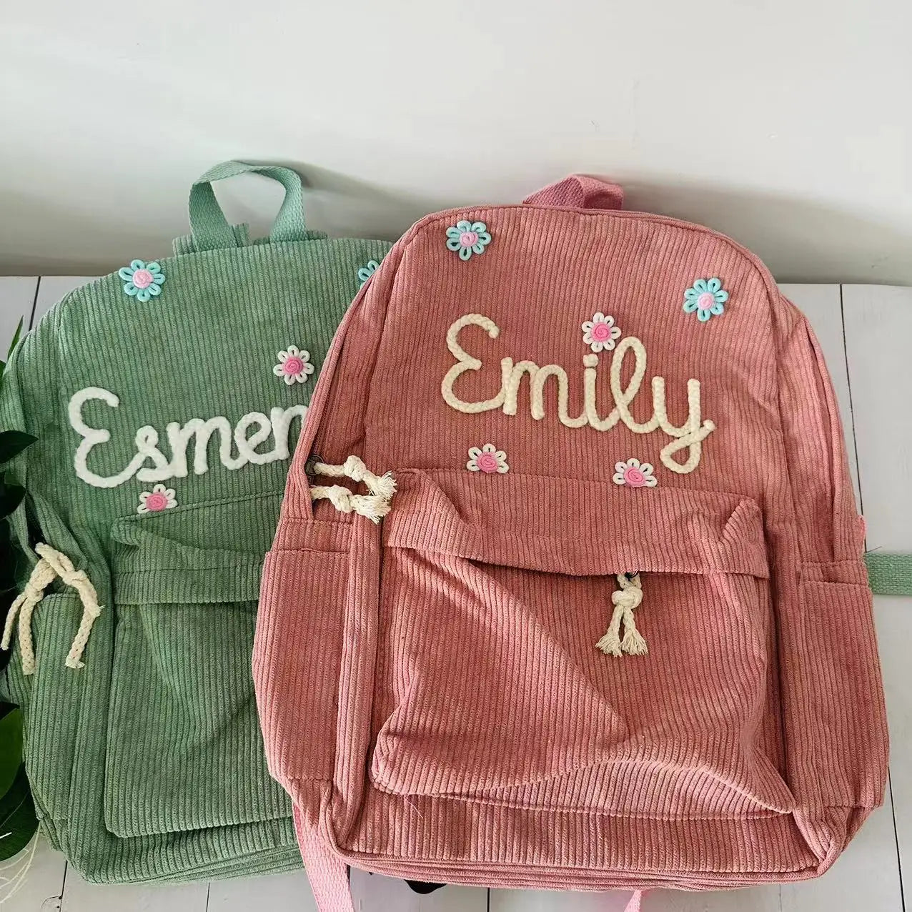Sac à dos personnalisé prénom enfant | Sac école corduroy brodé cadeau