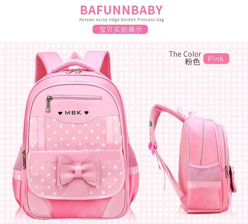 Sac à dos style coréen ergonomique fille | Sac école primaire pois nœud