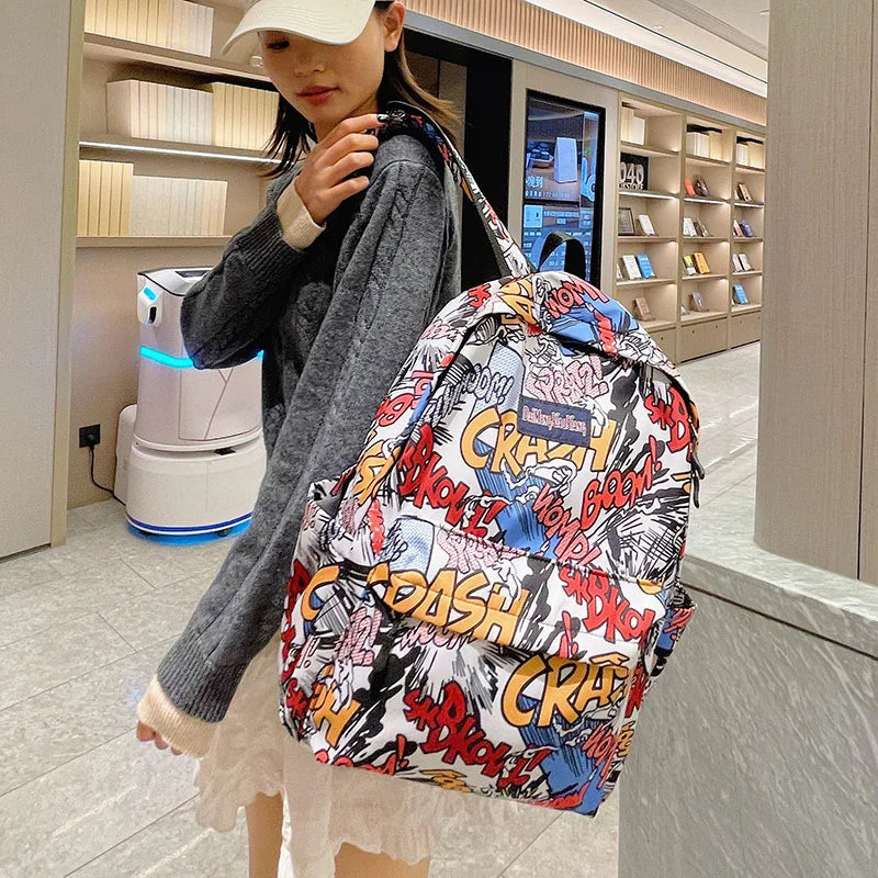 Sac à dos graffiti lycéen grande capacité | Sac école ado tendance 2025