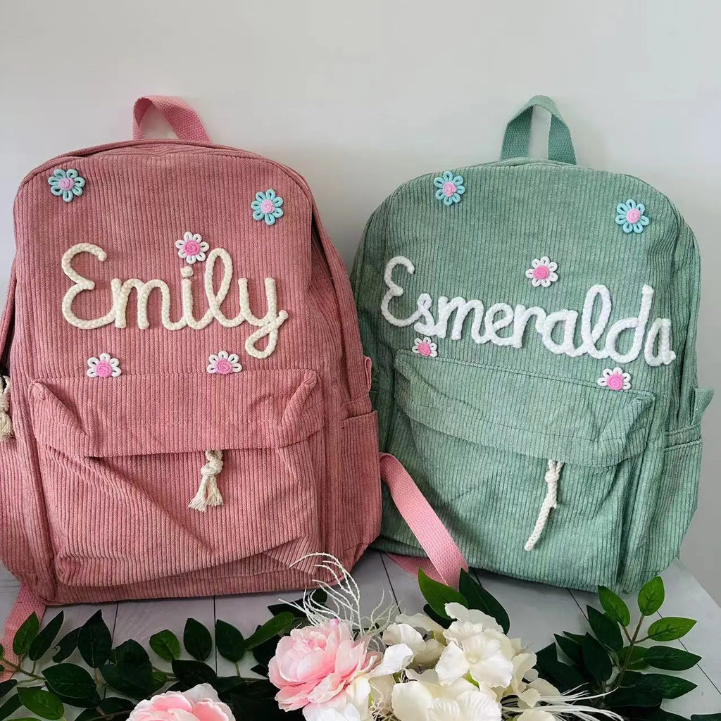 Sac à dos personnalisé prénom enfant | Sac école corduroy brodé cadeau