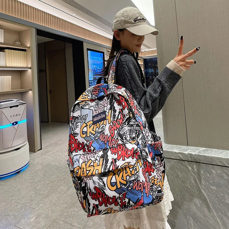 Sac à dos graffiti lycéen grande capacité | Sac école ado tendance 2025