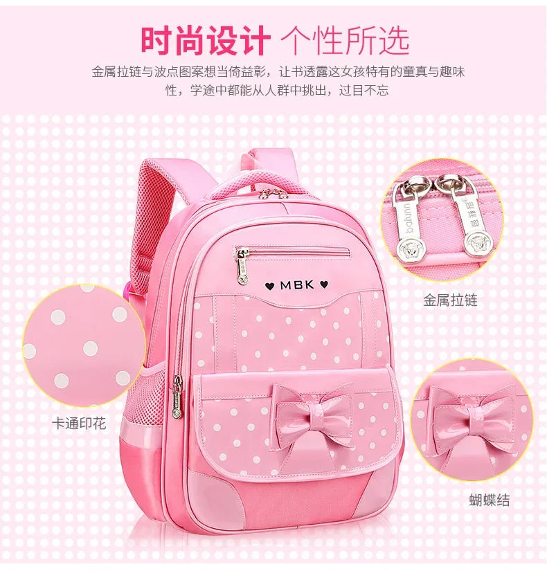 Sac à dos style coréen ergonomique fille | Sac école primaire pois nœud