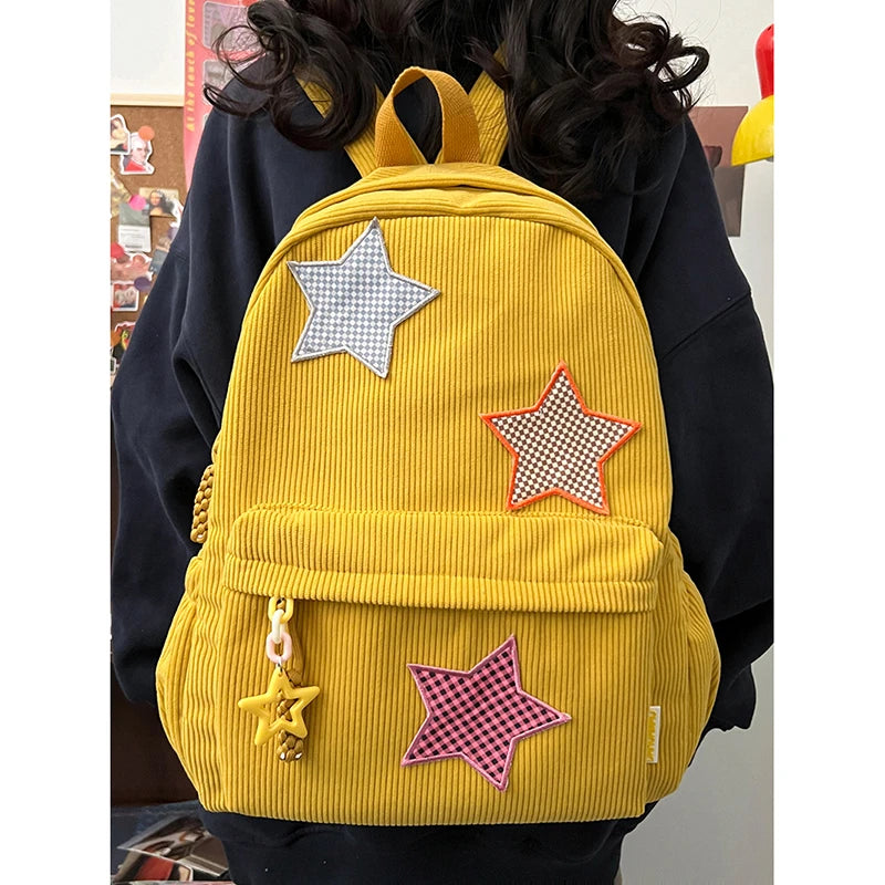 Sac à dos femme grande capacité | Sac école lycée corduroy tendance