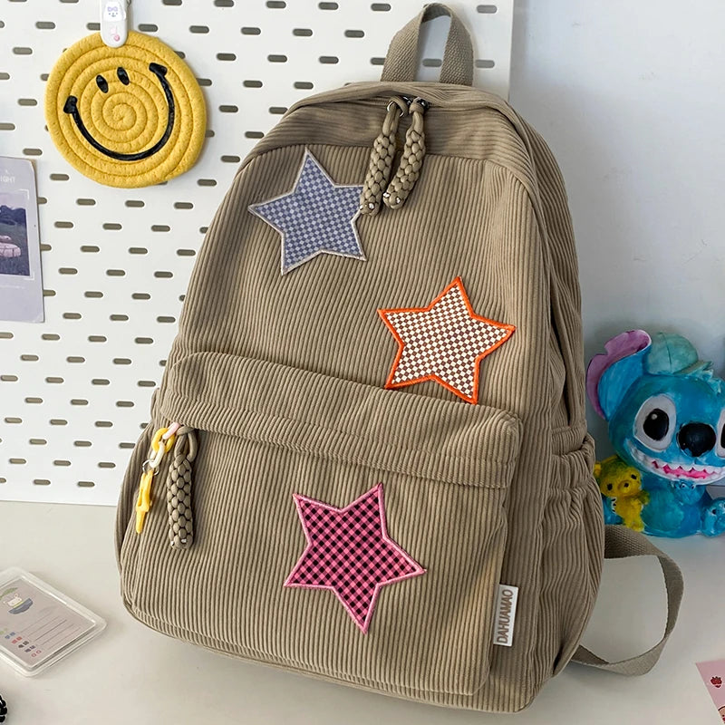Sac à dos femme grande capacité | Sac école lycée corduroy tendance