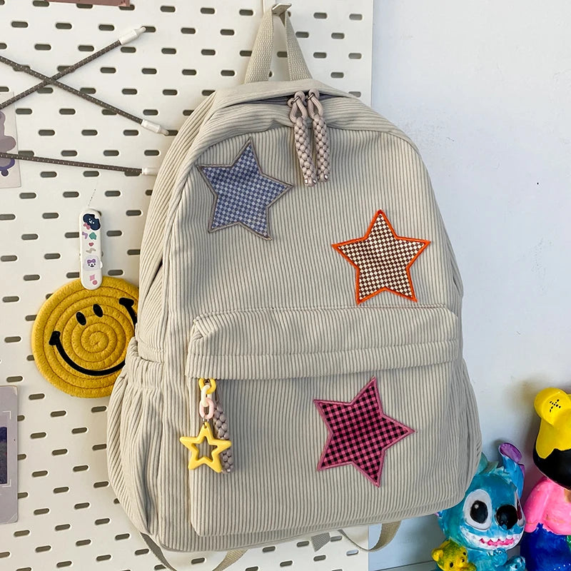 Sac à dos femme grande capacité | Sac école lycée corduroy tendance