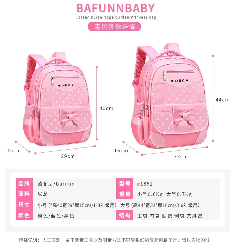 Sac à dos style coréen ergonomique fille | Sac école primaire pois nœud