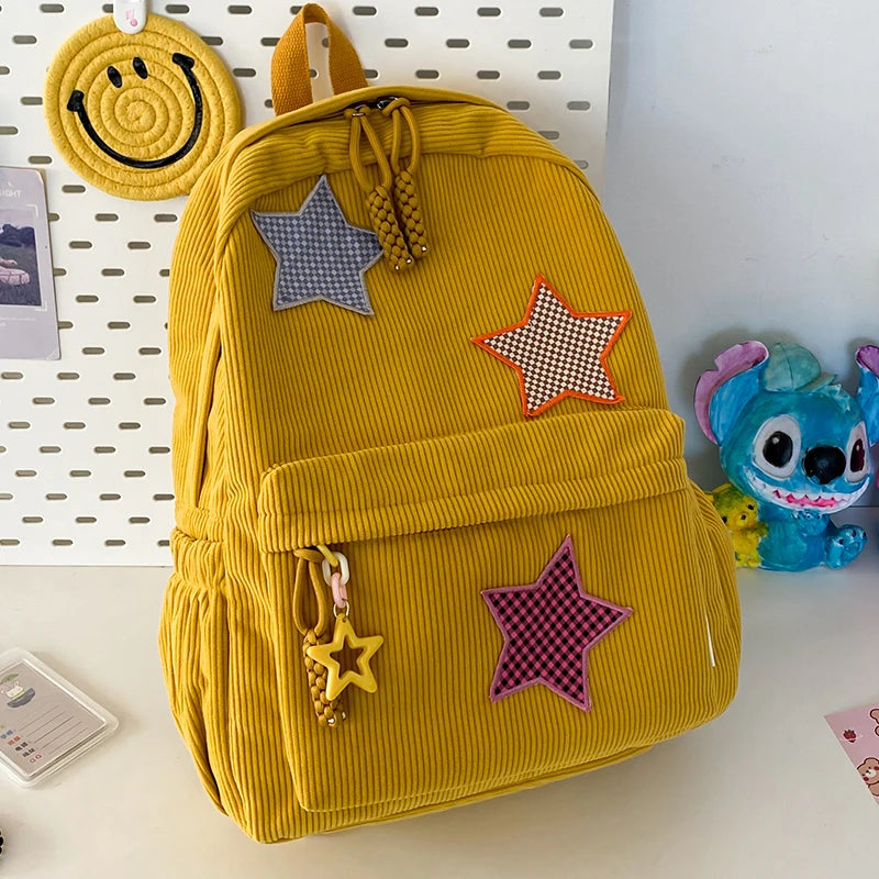Sac à dos femme grande capacité | Sac école lycée corduroy tendance
