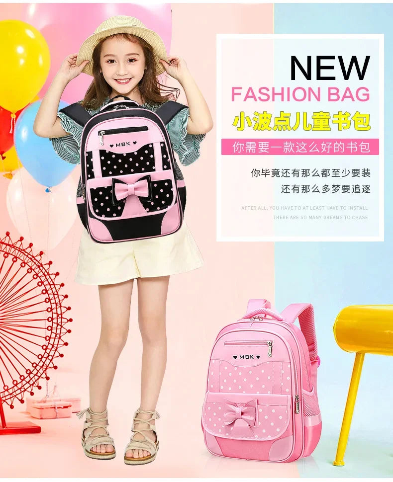 Sac à dos style coréen ergonomique fille | Sac école primaire pois nœud
