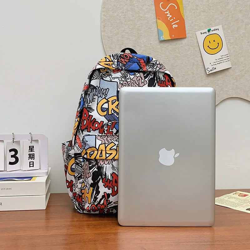 Sac à dos graffiti lycéen grande capacité | Sac école ado tendance 2025