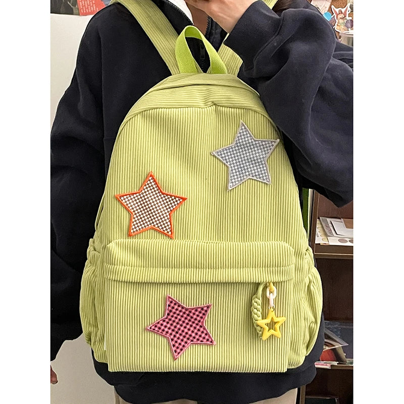 Sac à dos femme grande capacité | Sac école lycée corduroy tendance