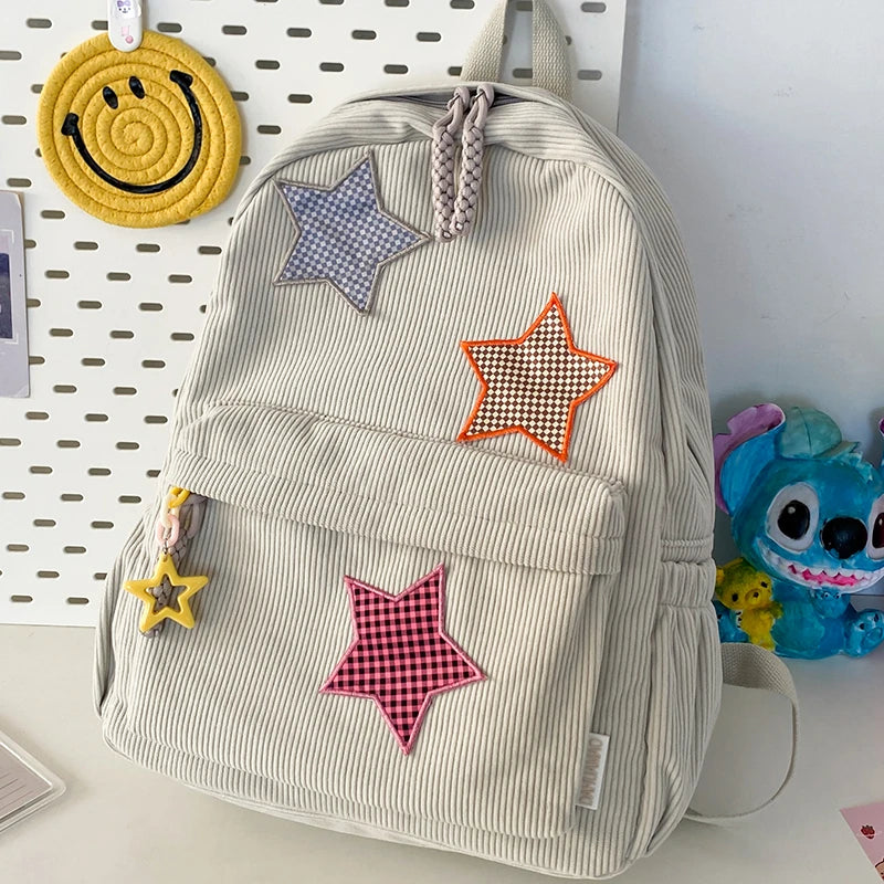 Sac à dos femme grande capacité | Sac école lycée corduroy tendance