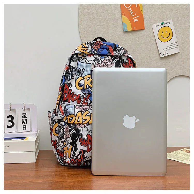 Sac à dos graffiti lycéen grande capacité | Sac école ado tendance 2025
