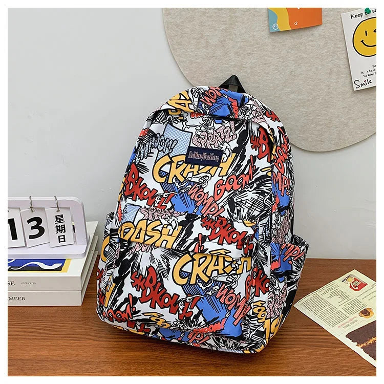 Sac à dos graffiti lycéen grande capacité | Sac école ado tendance 2025