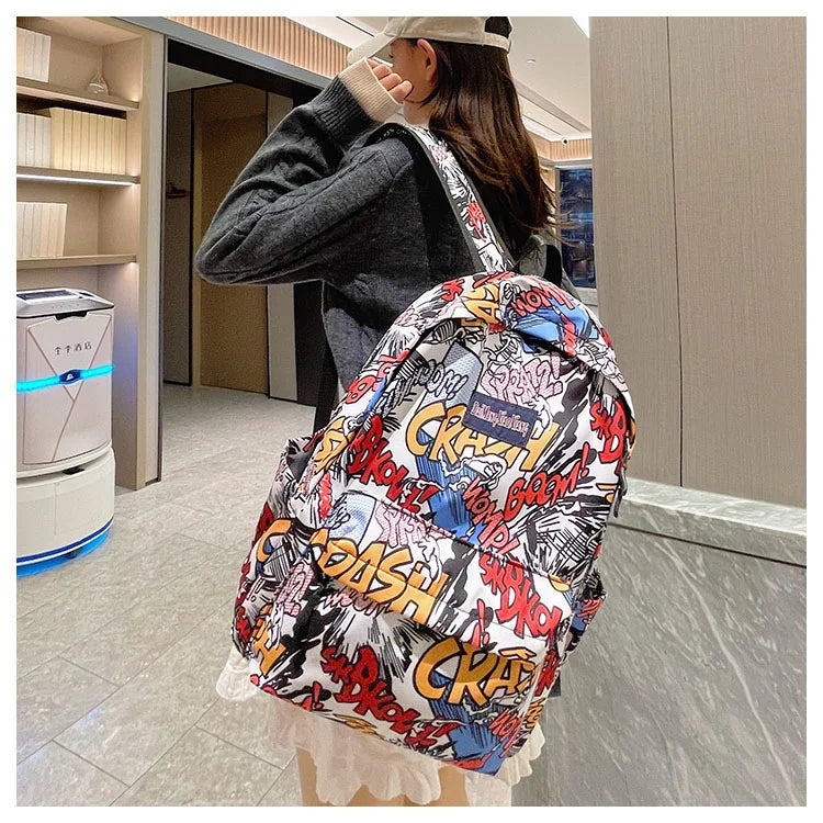 Sac à dos graffiti lycéen grande capacité | Sac école ado tendance 2025