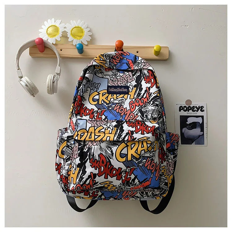 Sac à dos graffiti lycéen grande capacité | Sac école ado tendance 2025