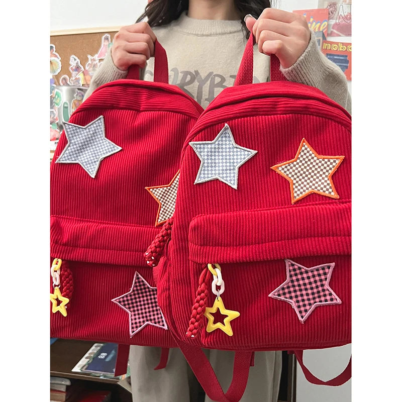 Sac à dos femme grande capacité | Sac école lycée corduroy tendance