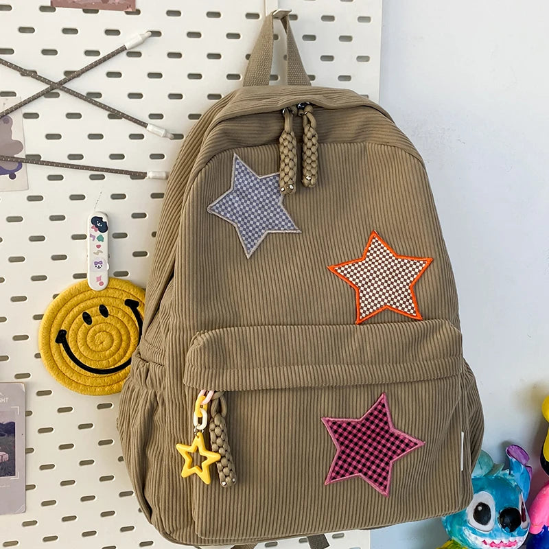 Sac à dos femme grande capacité | Sac école lycée corduroy tendance